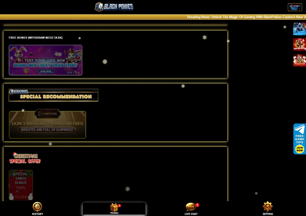 Blackpokies Casino promotions on desktop