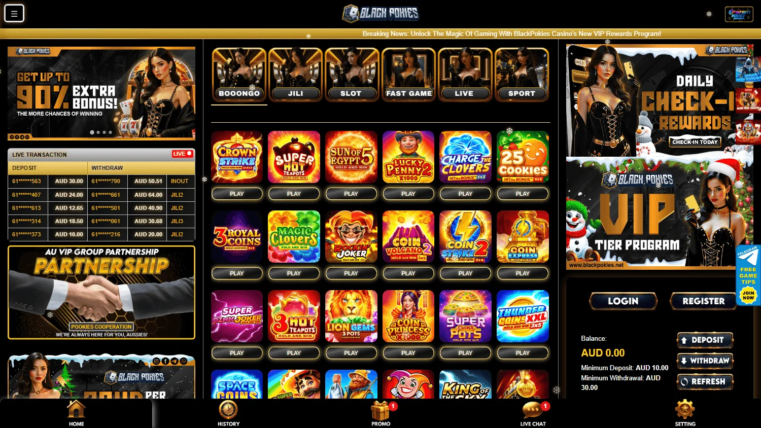 Blackpokies Casino home on desktop